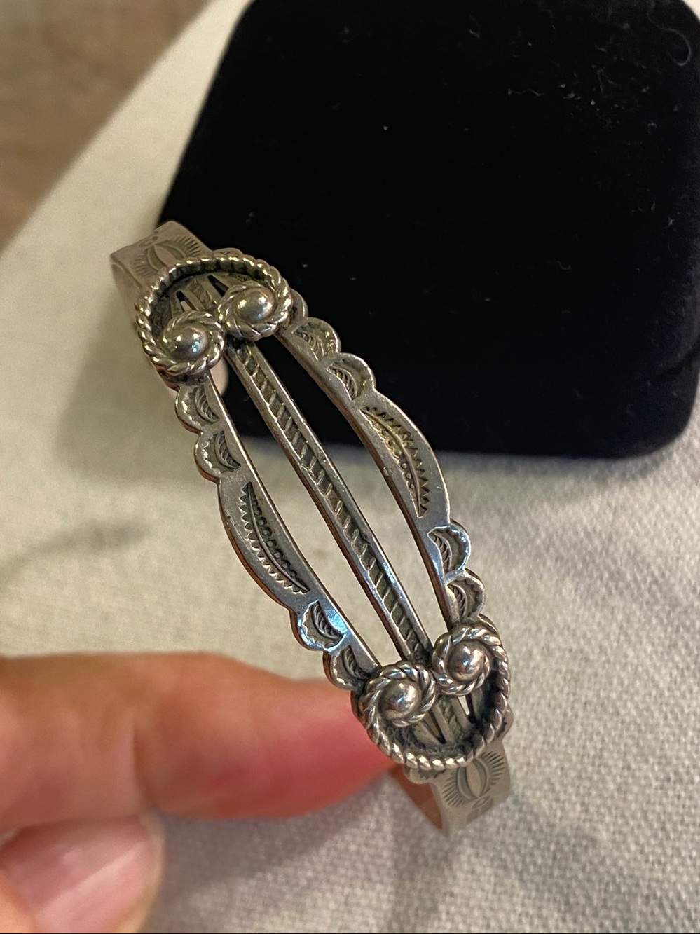 Vintage Bell Trading Post Nickel Silver Cuff Bracelet Southwestern Stamped